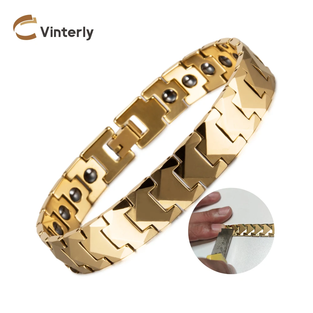 

Anti-scratch Tungsten Carbide Bracelet Male 12mm Arrow Wristband Magnetic Men Benefits Gold Chain Energy Hematite Jewelry Shiny
