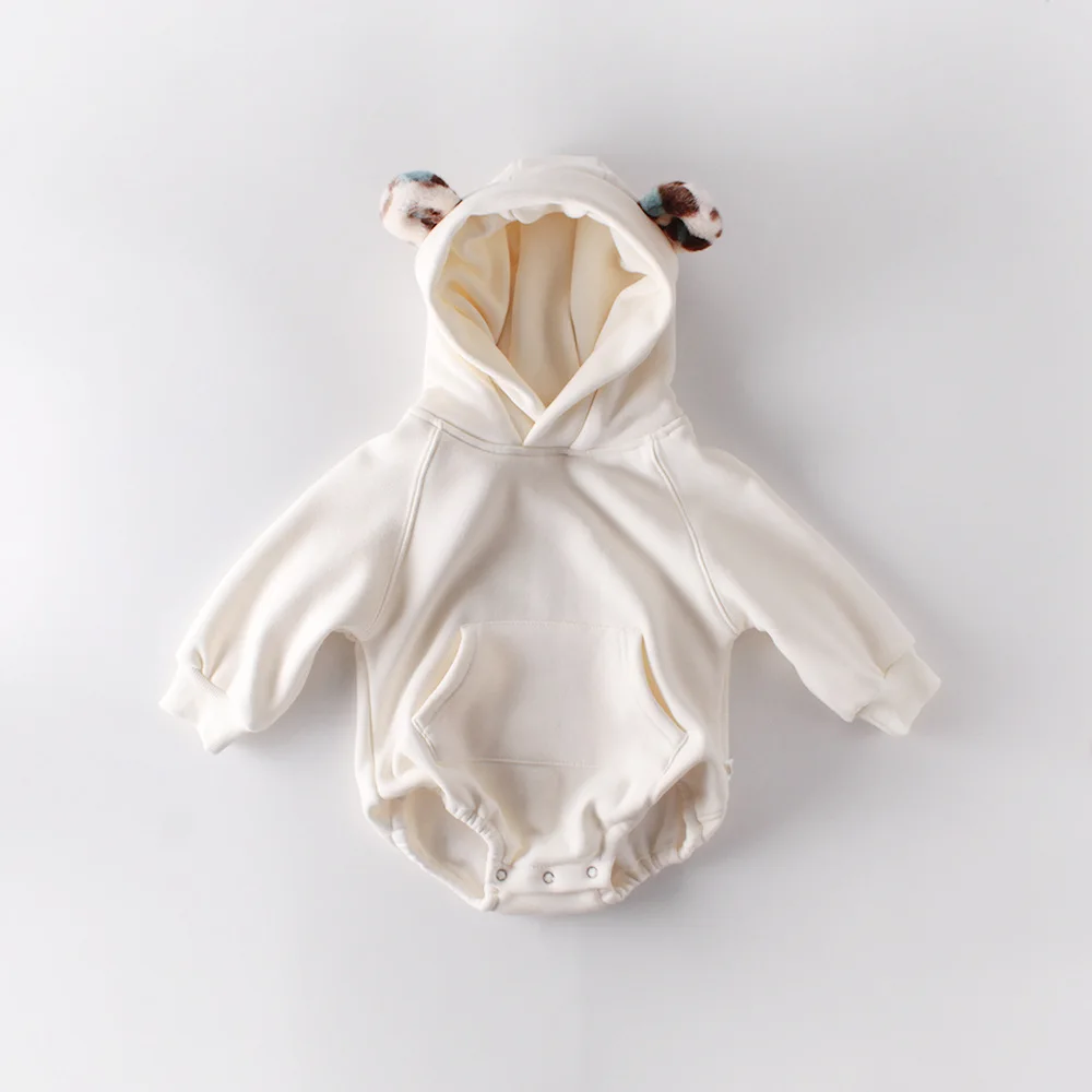 

MILANCEL baby clothing fur lining baby bodysuits leapord infant girls hoody bodysuits cute toodler boys one piece