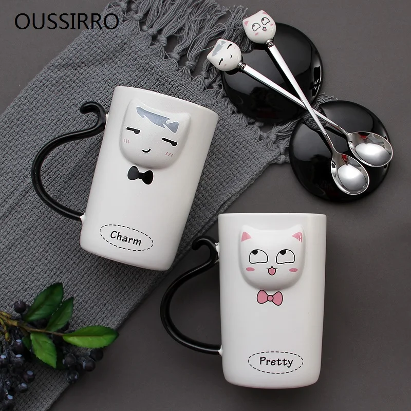 Милый тисненый Кот Пара керамических кружек черный и белый кот поцелуй кружка