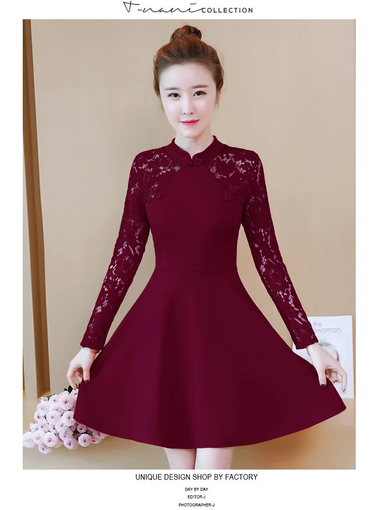 wine red Кружевное лоскутное платье в китайском стиле для девочек; платье для свадебной вечеринки для девочек; элегантное платье для подростков; Vestidos; детское платье для девочек - Цвет: wine red