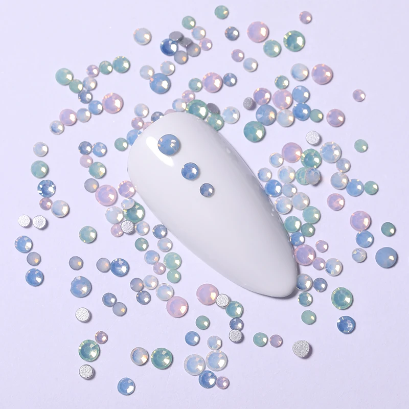 Разные размеры опал Стразы 3D украшение для ногтей красочное плоское дно без