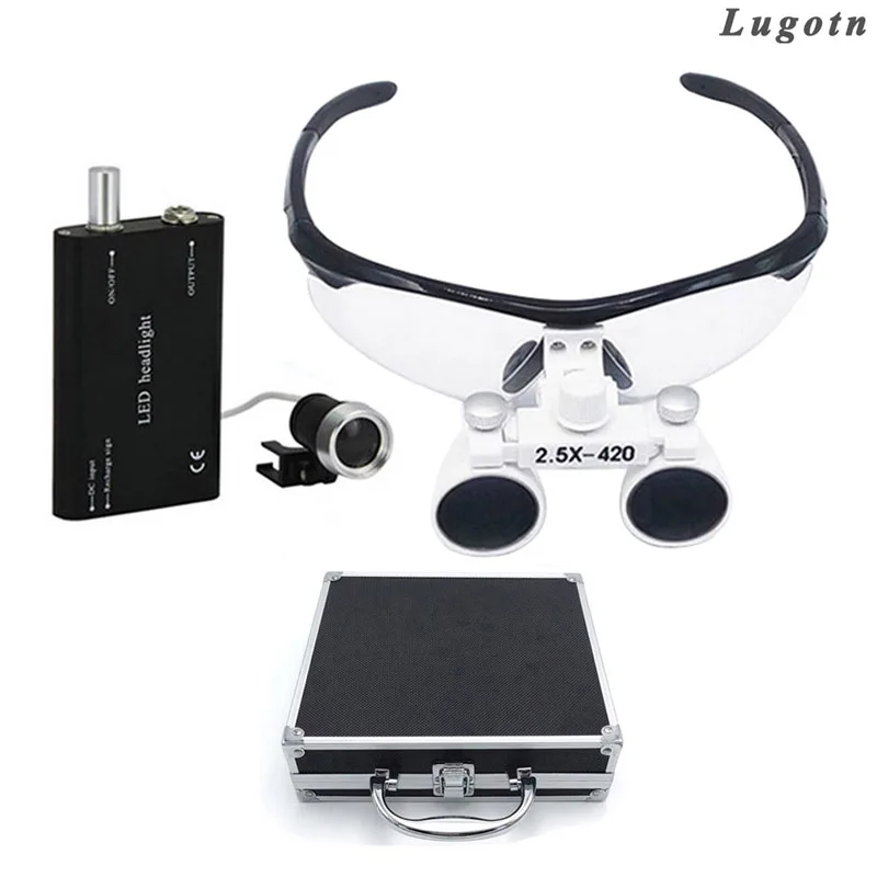 

Metal Box 2.5X Magnifying Surgical Glasses Medical Dental Operation Loupe Dentist Magnifier Ear Enlarge Lens With LED Light