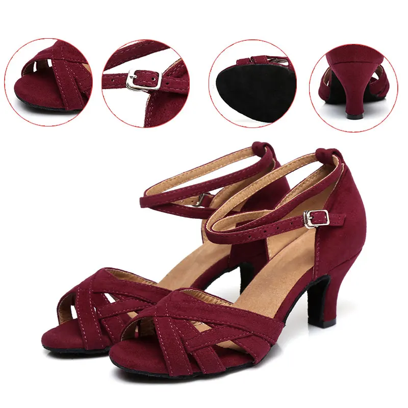 Hipposeus Dance-Shoes Women Latin Salsa Ballroom Tango Dancing Shoes Girls Female Suede Modern Party Shiny Dance Shoes Sandals