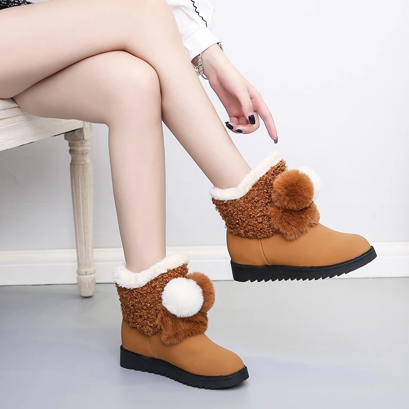 

Ladies Faux Fur Winter Warm Snow Boots Ankle Boots Plus Velvet Non-slip Shoes Platform Shoes Plus Velvet Thick Cotton Boots