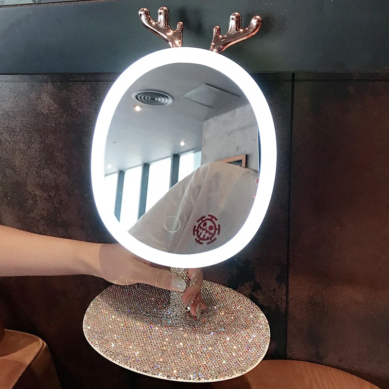 

Светодиодное зеркало для туалетного столика со встроенным регулируемым сенсорным диммером, настольное украшение, лампа для туалетного столика, Алмазное зеркало для спальни, женский подарок