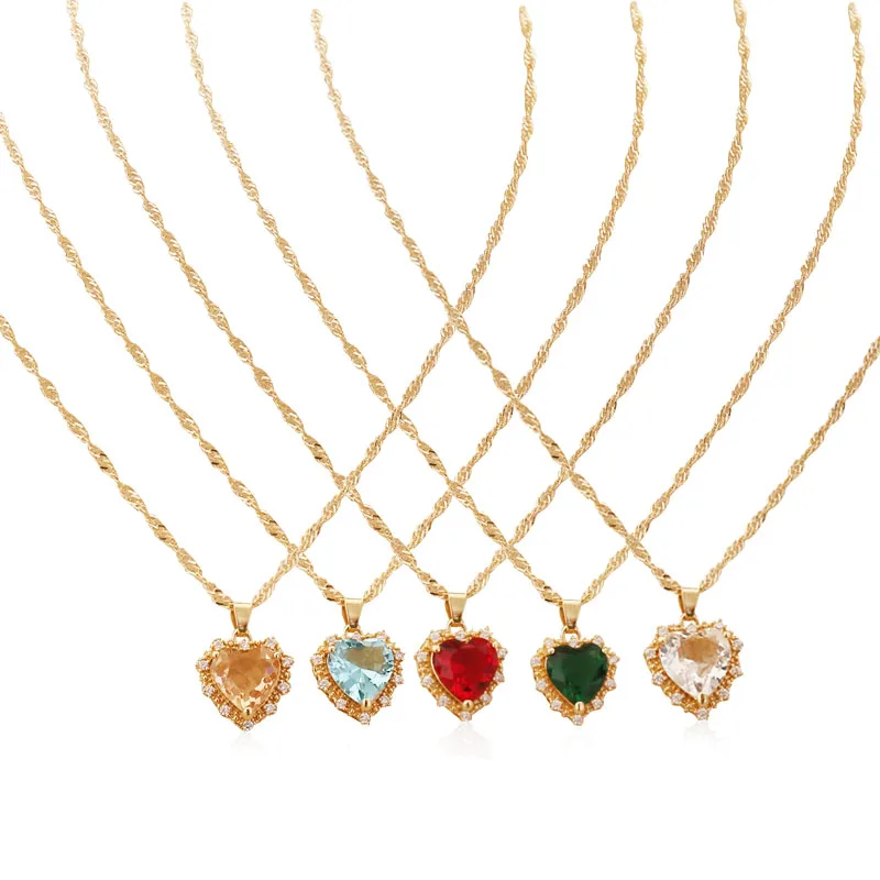 

Elegant Heart Necklace for Women Lovers Gold Stainless Steel Crystal Chain Chocker Female Pendant Necklace Cute Zircon Jewlery