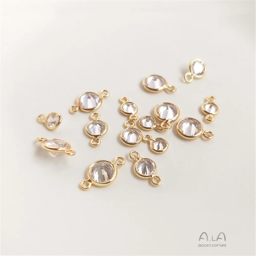 

14K bag golden shiny zircon crystal round pendant ear jewelry ears pendant DIY double pendant bracelet decoration