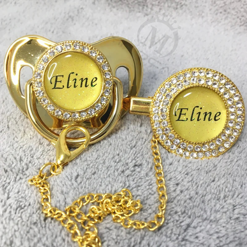 

MIYOCAR custom any glitter name photo clear bling pacifier and pacifier clip black BPA free dummy bling glitter design P1-BG
