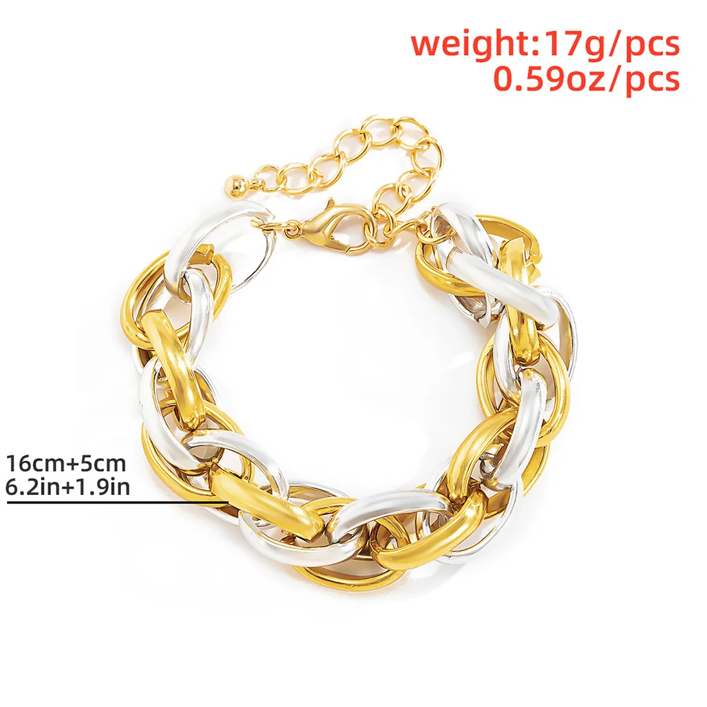 

Punk Double Color Mixed Chain Bangle Bracelet For Women Hip Hop Fashion Trendy Thick Chunky Chain Charm Bracelet Party Jewelry