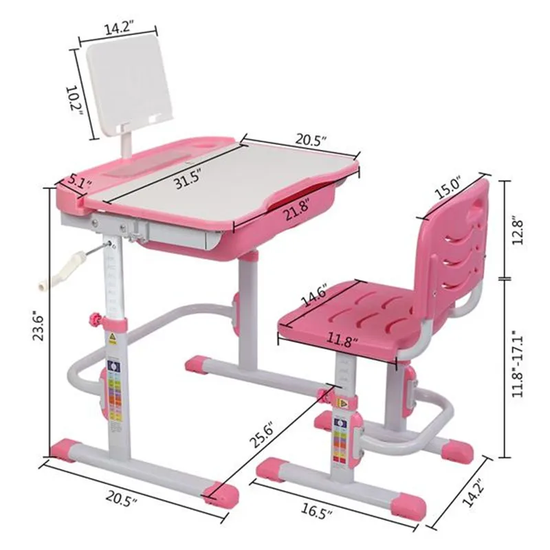 

80Cm Hand-Operated Lifting Table Top Can Tilt Children's Study Table And Chair Pink (With Reading Frame Without Lamp)