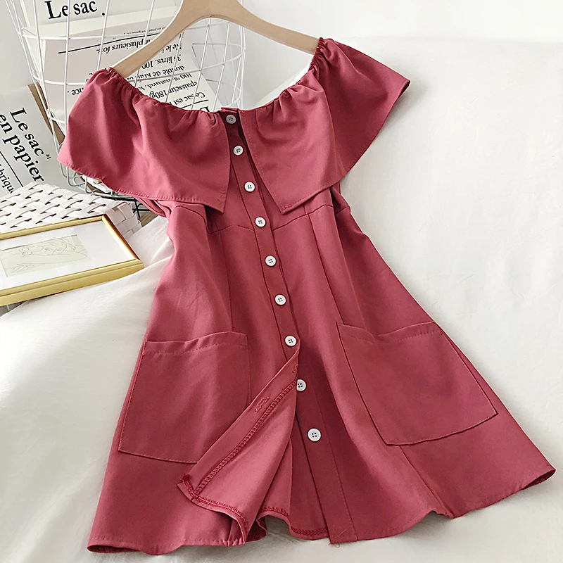 JoinYouth корейское 2020 однотонное Vestidos с коротким рукавом оборками шикарное летнее