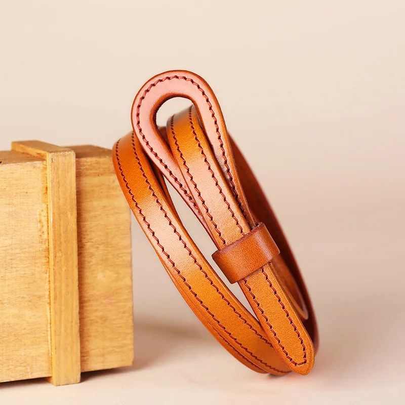 

Decorative Knotted Belt First Layer Cowhide Women's Belt Leather Thin Belt with Skirt Simple All-Match