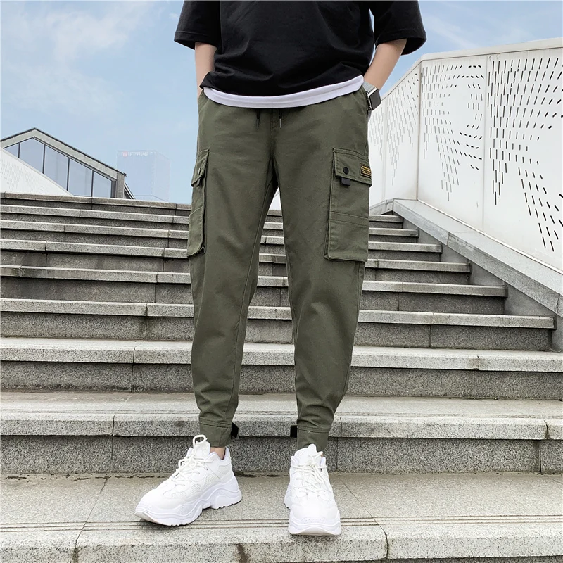 

2019 New Casual Mens Cargo Pants Fashion Overalls Solid Hip Hop Outwear Harem Pants for Male Trend Beam Pants Men Big Size M-7XL