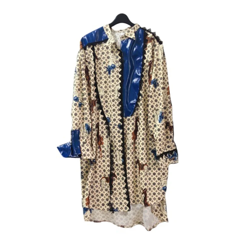 Женское платье рубашка черное с поясом и длинным рукавом мини животным принтом