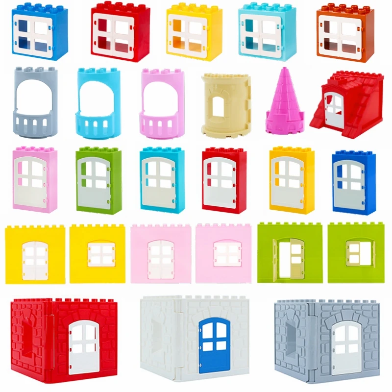 DIY большие частицы Duplo строительные блоки аксессуары дом дверь окно ватт замок