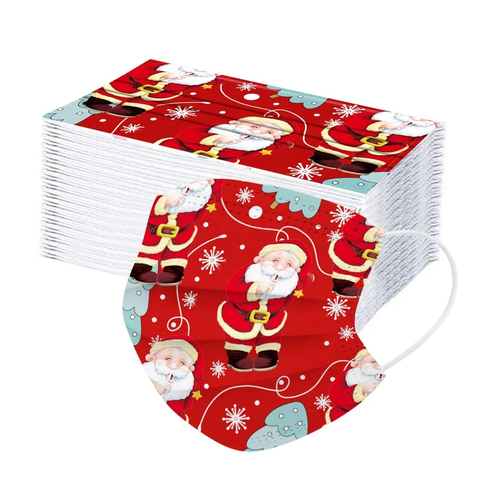 

50PC Adult's Disposable Mask Outdoor High Quality 3Ply Earhook Cartoon Printing Mask Mouth-muffle Non-woven maschere Face Cover