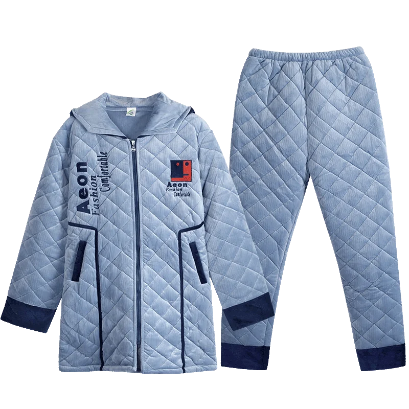 New Couple Winter Velvet Pajamas 3 Layer Padded Warm Home Clothing Hooded Cardigan Zipper Jacket Chic Embroidery Couple Pajamas