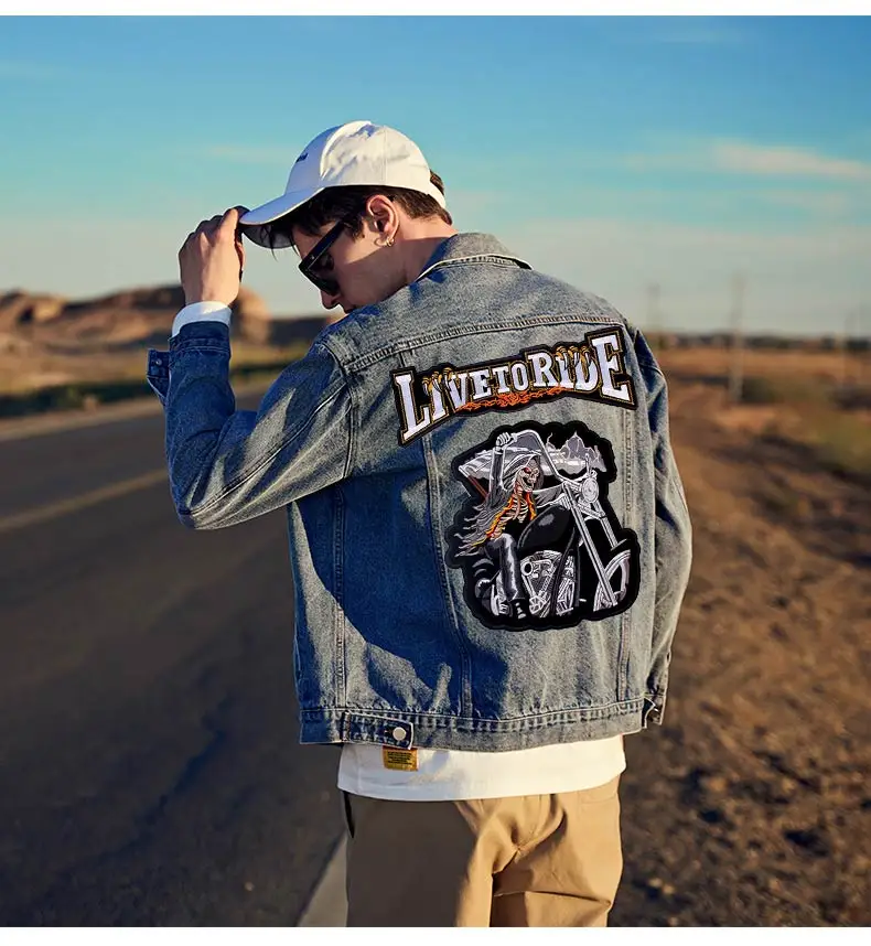 Punk Biker Patch Iron On Embroidery Patches Clothes Big Pacthes For Jackets Denim Applique DIY Rock Large Back Pacth Badges | Дом и сад
