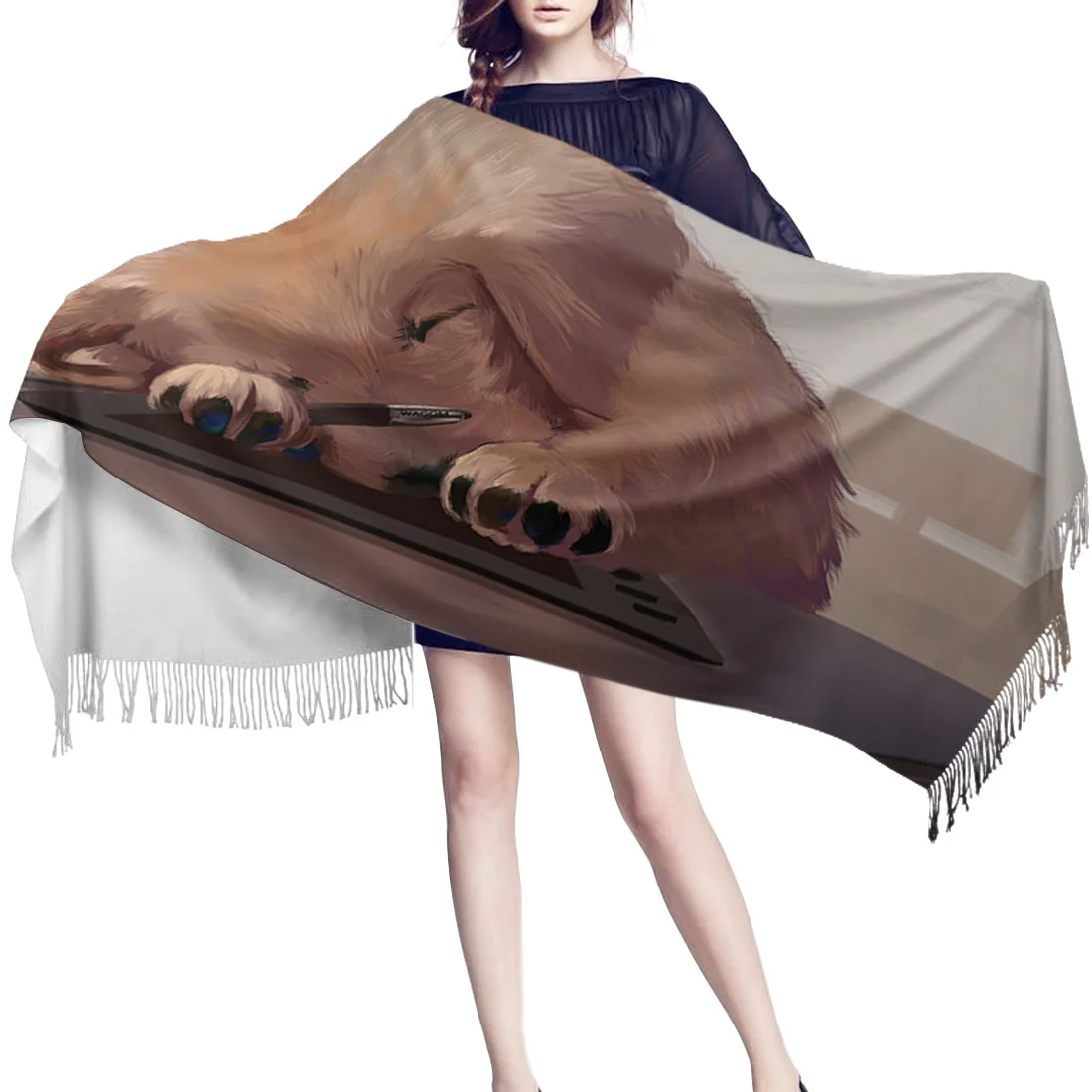 Женский кашемировый шарф тонкая леди Спящая собака иллюстрация шали и