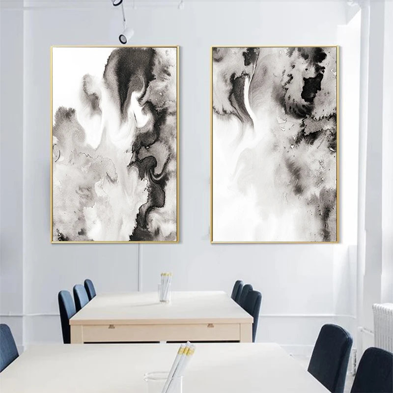 Акварельное искусство черно-белая абстрактная живопись печать на холсте