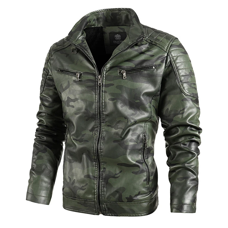 

Mens Motorcycle Jacket Autumn Winter Men New PU Leather Zipper Jackets Casual Biker Coat Plus Size Camouflage Pint Jacket
