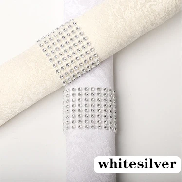 whitesilver 6 шт., кольца для салфеток, стулья, пряжки, вечерние свадебные украшения, блестящие украшения, банты со стразами, держатель для салфеток ручной работы - Цвет: whitesilver