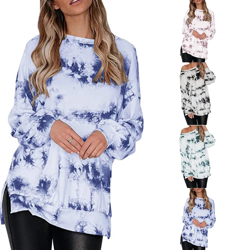 

Women's Tie Dye Print T Shirt Sweatshirts Long Sleeve Crewneck Casual Pullover Shirts Vintage Tops