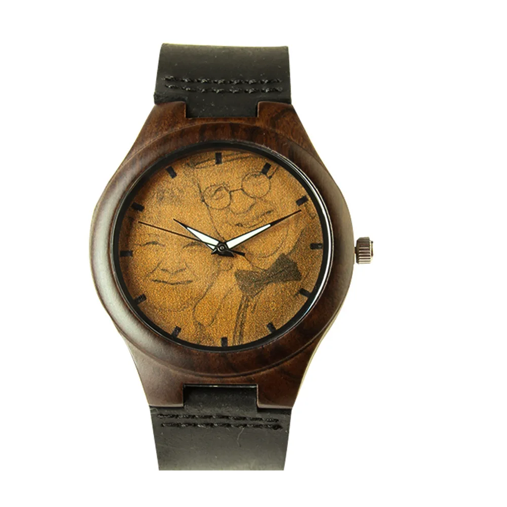 

Custom Photo Words Wooden Watch for Men/Women Genuine Leather Quartz Wristwatches Special DIY Gift for Lover Clock Free Box