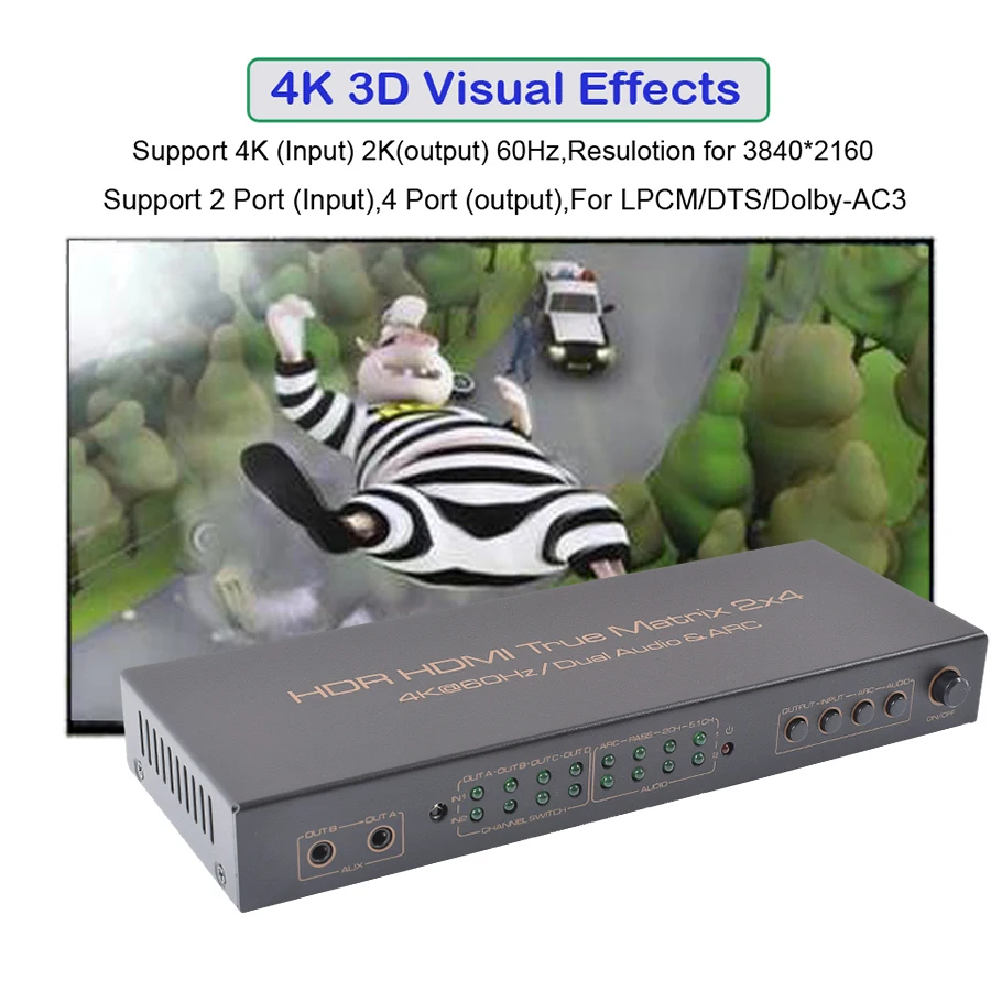 Матричный разветвитель HDMI 4K 60 Гц 2 в 4 выхода 2x4 аудиовыход с дугой AUX SPDIF шкала вниз
