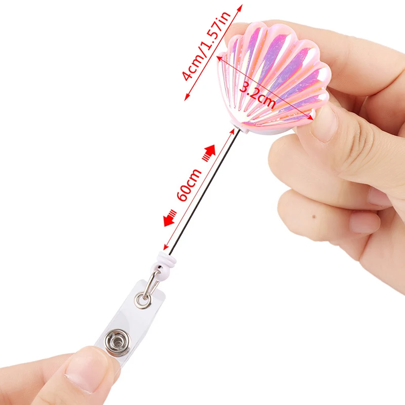 

New Shell Shape Resin Pull Name Id Card Badge Reel Holder Nurse Badge Reel Clip Retractable Exhibition Chest Card School Supply