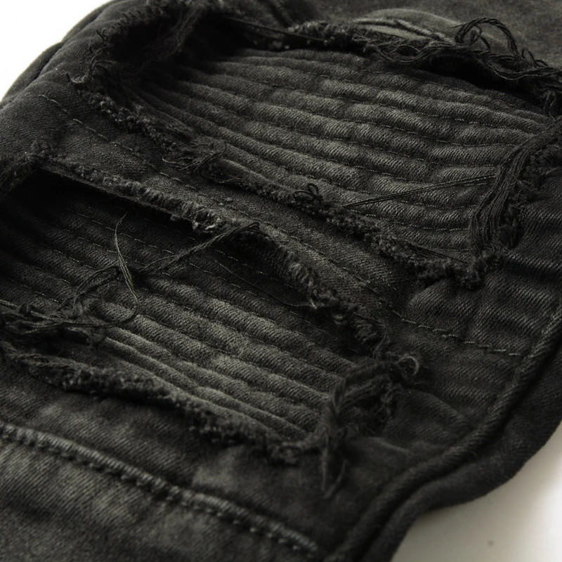 

Men's Hot New Jeans Men's Grey Snowflake Holed Motorcycle Pleated Pants Trend Jeans Pants