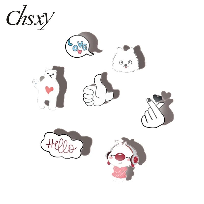 CHSXY Акриловые Броши с надписью Hello Love модные Мультяшные белые медвежонки пуделя