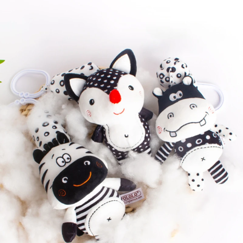 

Newborn Bells Soft Plush Rattle Toy Crib Hanging Bell Car Seat Travel Stroller Black and White Wind Chime Educational Gift Toy