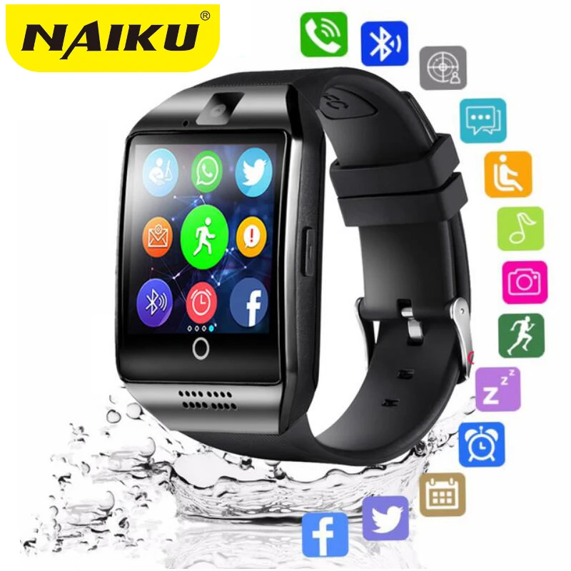 Мужские Смарт часы Q18 с камерой Bluetooth Facebook Whatsapp Twitter Синхронизация SMS поддержка SIM