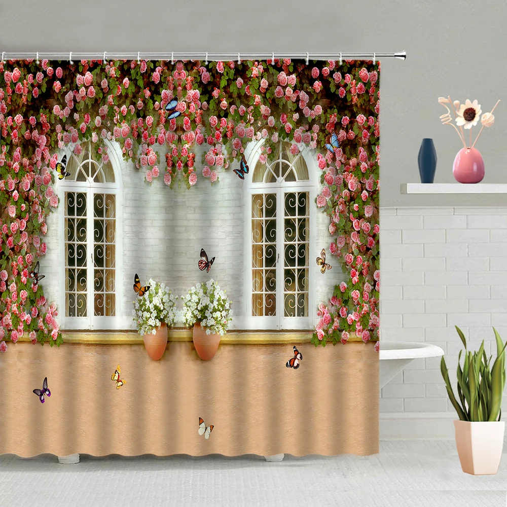 

Весенняя Цветочная Бабочка для душа, искусственный пейзаж, Деревянные Настенные оконные шторы, водонепроницаемый декор для ванной комнаты,...