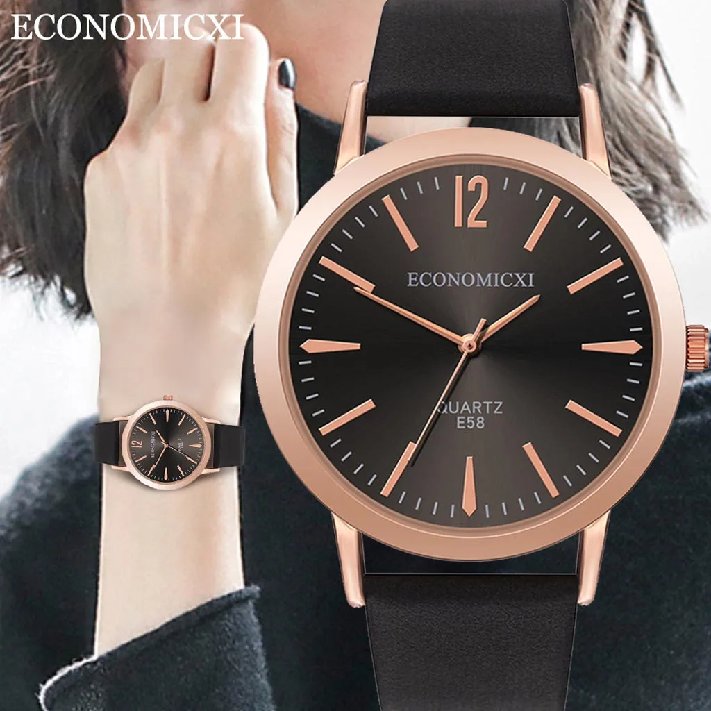 

New Style Fashion Women's Luxury Leather Band Analog Quartz WristWatch Golden Ladies Watch Women Dress Reloj Mujer Black Clock@F