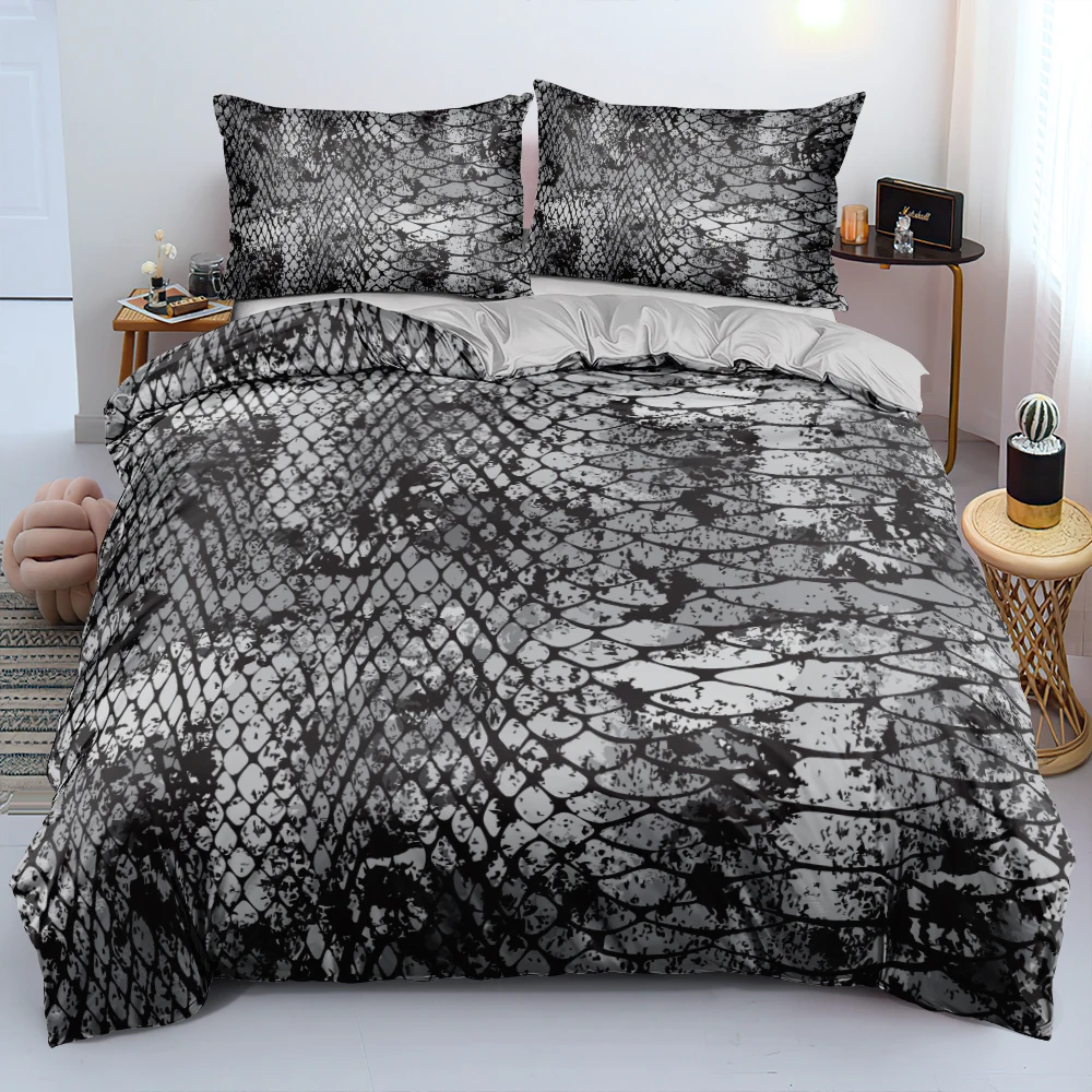 

Черное постельное белье из змеиной кожи с 3D рисунком, индивидуальный дизайн, одеяло/комплект пододеяльников, двойной, Королевский размер, 220x240 см, мягкое постельное белье для взрослых