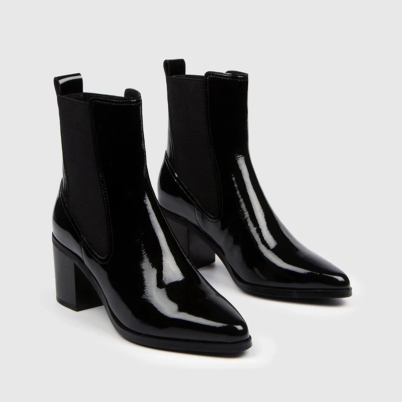 DAHOOD Women's PU Leather Shoes New British Style Zipper Black Ladies Middle Heel Ankle Boots Waterproof Female Snow | Обувь