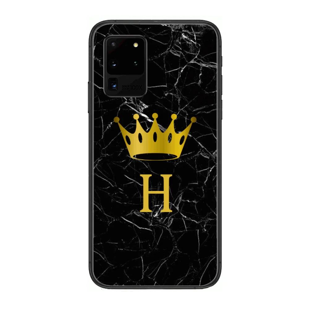 

letter an crown Phone cover hull For SamSung Galaxy S 6 7 8 9 10 20 Plus Edge E 5G Lite Ultra black soft bumper