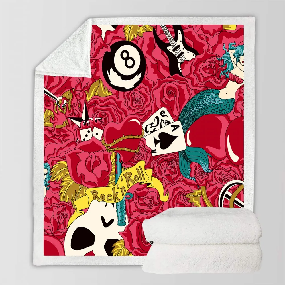 Красное розовое великолепное одеяло Русалочка игральная карта уютное с шерпой