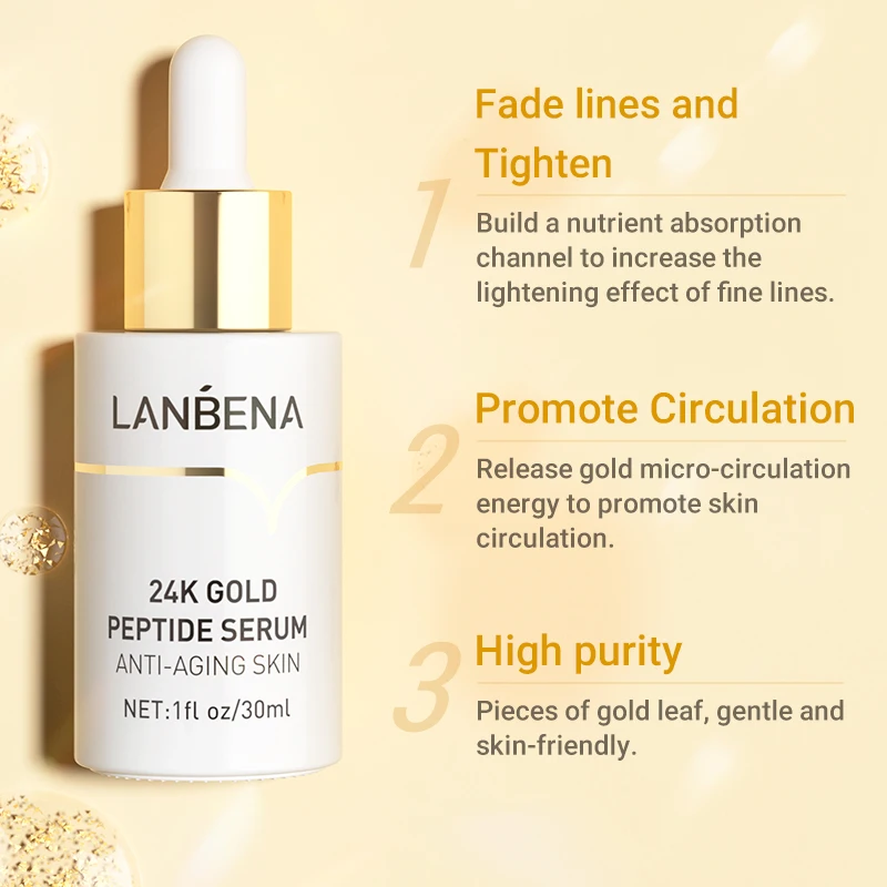 

LANBENA 24K Gold Anti Aging Set Peptide Foam Facial Cleanser Bright Serum Beauty Face Cream Original Toner Fresh Eye Serum 5Pcs