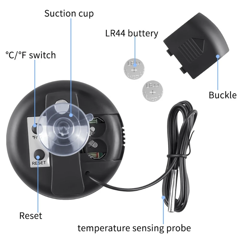 

Max Min Record Round Thermometer / With Sucker& Magnetic & Temperature NTC Sensor For Reptile Box Aquarium Fish Tank