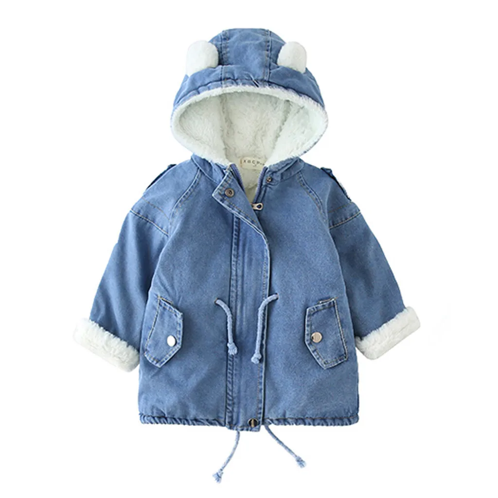Джинсовая куртка для маленьких мальчиков пальто с кроликом Плюшевые Уши куртки