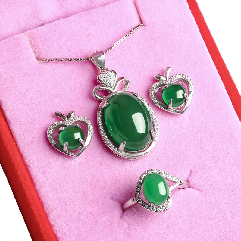 

Burmese jadeite full green ice type natural green chalcedony necklace three piece set with certificate