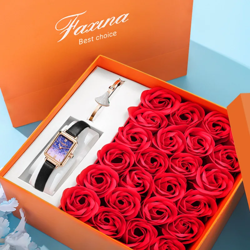 2021 Tanabata Valentine's Day Gift Set Gift Box Small Square Watch Ladies Watch Gift Set enlarge