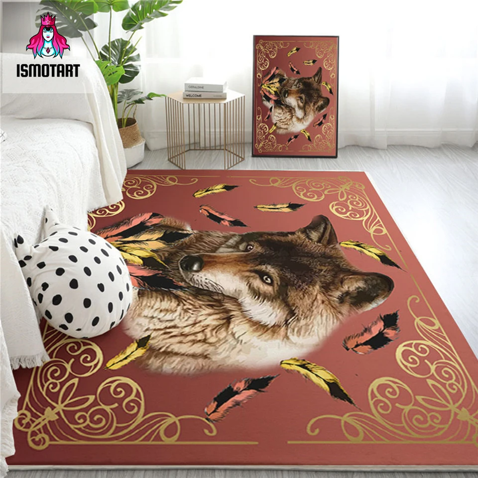 Royal Wolf Feather by Ismot Esha Large Carpets for Living Room Rug Tribal Brown Non-slip Floor Mat 152x244cm Wholesale | Дом и сад