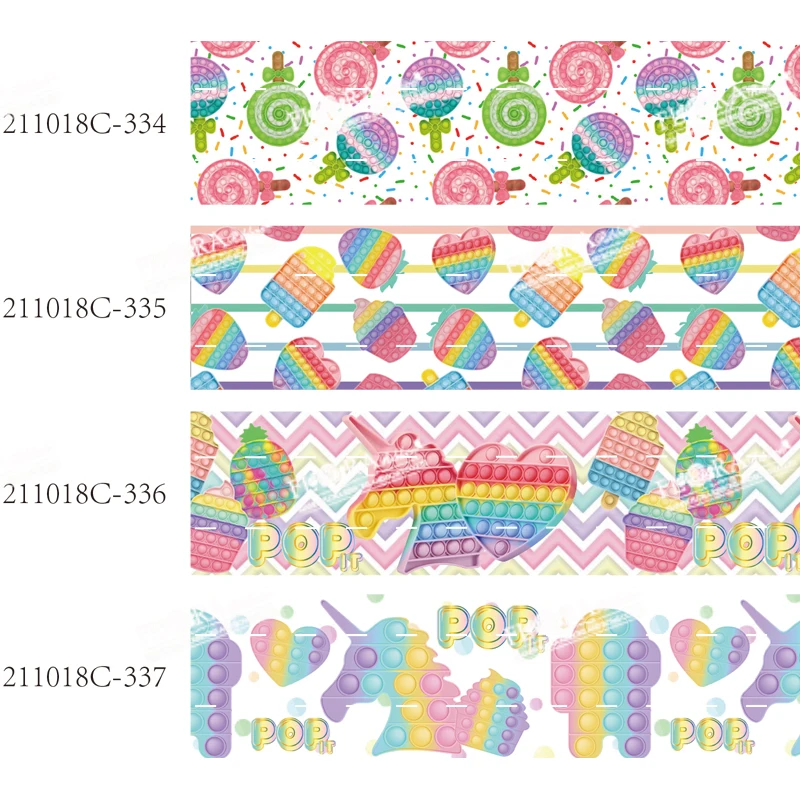 

Printed Grosgrain Ribbon with Pop it Cartoon 38mm Liston DIY Crafts 10yards for Hair Bow Decoration Sewing Material