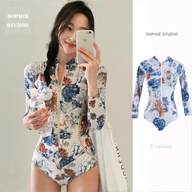 

Новинка 2021 солнцезащитный треугольный Цельный купальник с длинным рукавом женский сексуальный облегающий консервативный купальник для да...