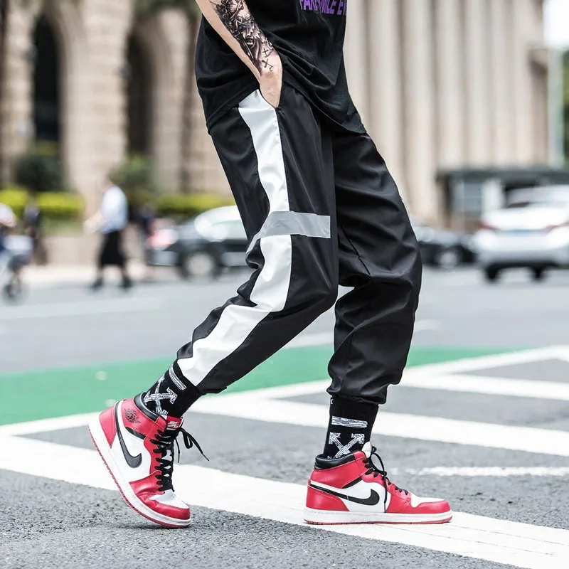 

Fashion Street Men Jogging Pants Daily Casual Work Clothes Essentials Wide Leg Comfortable Hip Hop Sweatpants Cross Side Stripe