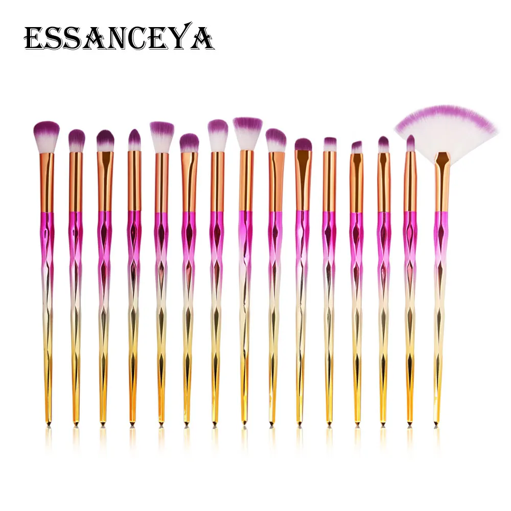 ESSANCEYA Горячая 11/21 шт. Русалка алмазные кисти для макияжа комплект рыбий хвост основа для макияжа лица Румяна Тени для век макияж кисть для смешивания кисти для макияжа - Handle Color: 15PCS